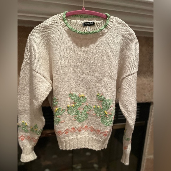 VTG Lolipop Knits Aspen 100% ctn cactus pastel crew neck cottagecore M - Picture 1 of 7
